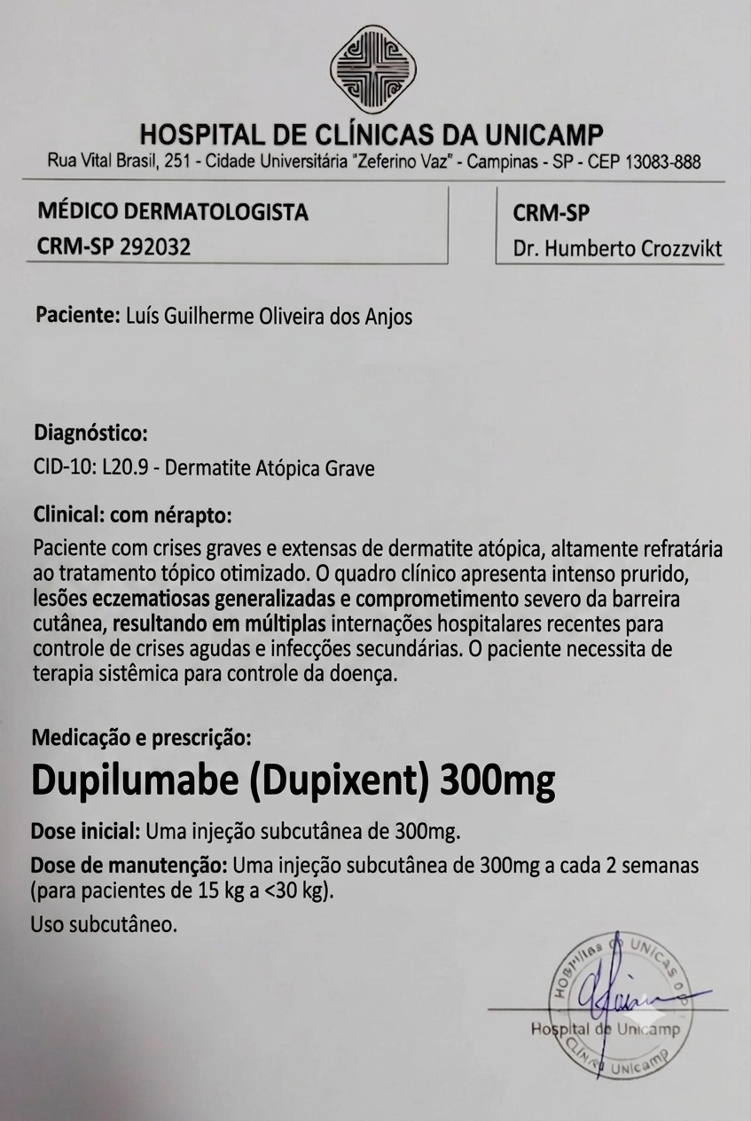 Laudo médico Hospital de Clínicas da UNICAMP — Luís Guilherme Oliveira dos Anjos